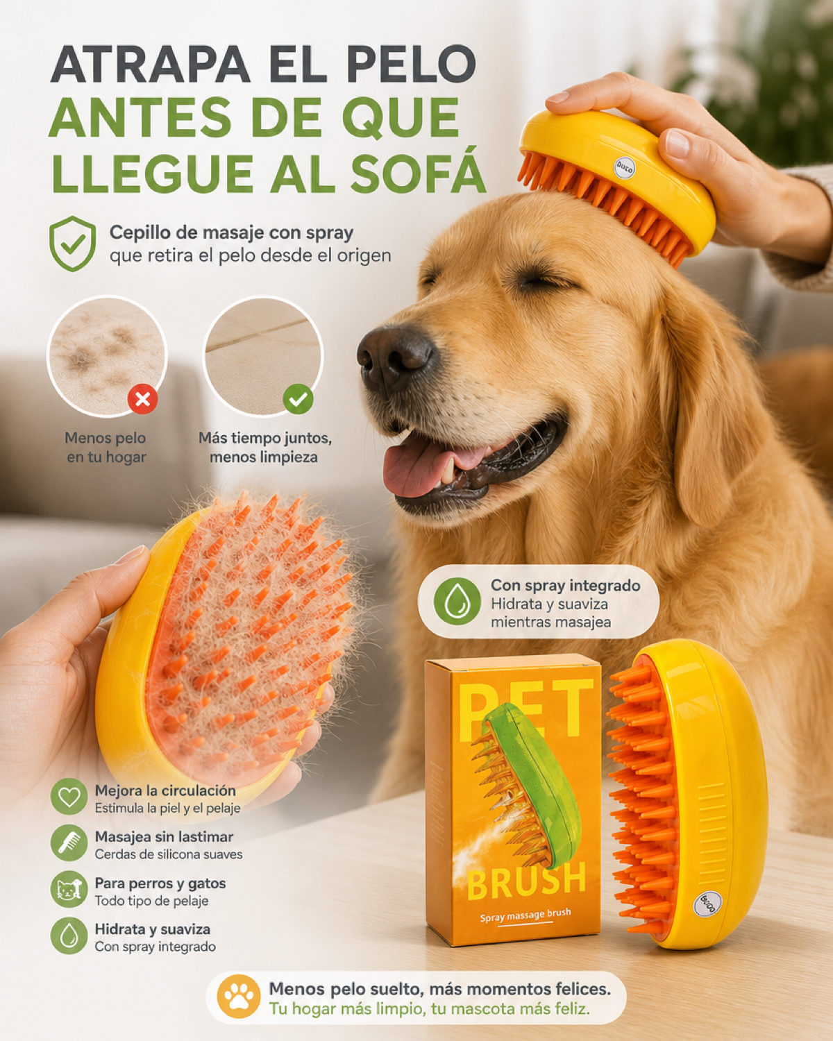 PawSpa l Cepillo de Masaje con Spray Paquete de 3 por el precio de 1