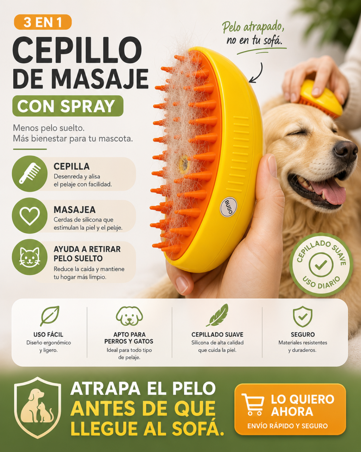 PawSpa l Cepillo de Masaje con Spray Paquete de 3 por el precio de 1